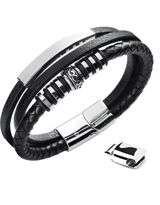 Mixed Leather and Stainless Steel Men’s Bracelet